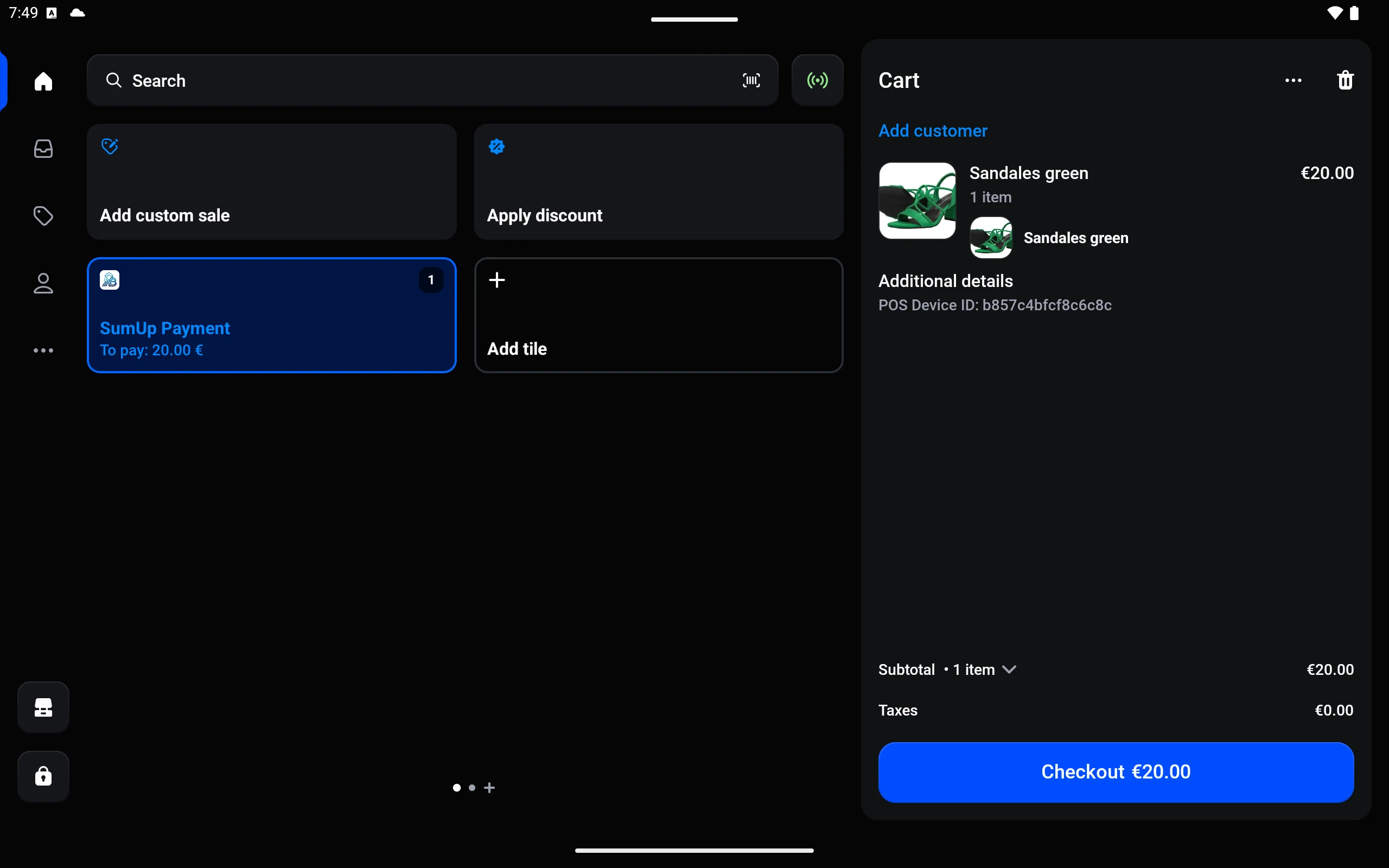 Shopify POS Warenkorb mit der SumUp Payment Kachel